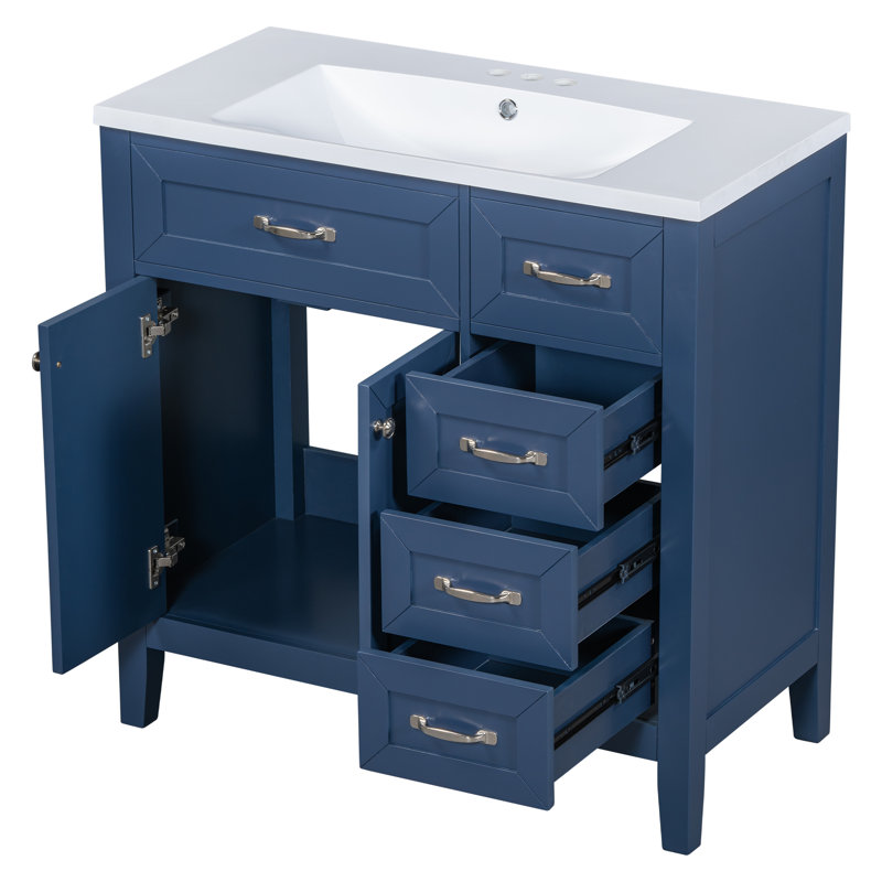 Meuble-lavabo simple 35,98 po avec plateau en céramique Hephzibah, Gris, 36"