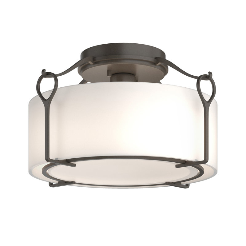 Plafonnier semi-encastré Bow 1 lumière, Blanc opale, Fumée foncée
