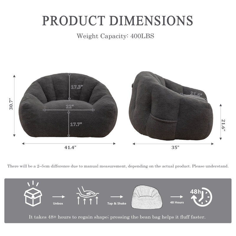 Fabric Bean Bag Chair, Dark Grey