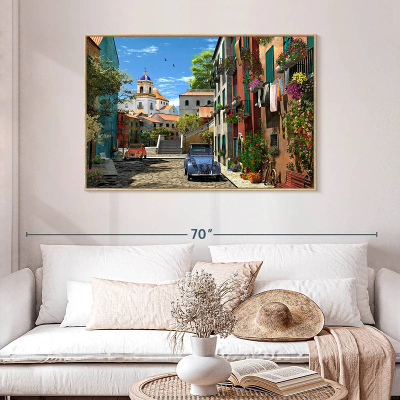 Mediterranean Morning, Floating Frame Natural Wood, 46" X 31"