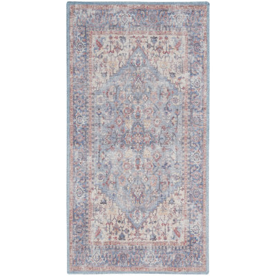 Machine Washable Oriental Blue/Red Area Rug