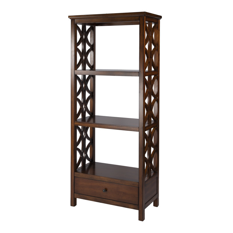 Lorena 30"W 3- Tier Etagere Bookcase with Storage Drawer, Light Cherry