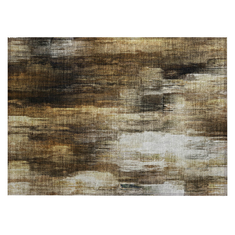 2' X 3' Chocolate Abstract Washable Non Skid Indoor Outdoor Area Rug