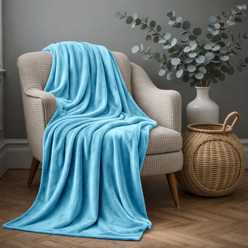 Jeté polaire en flanelle de luxe, Grand (90 x 90), Bleu clair