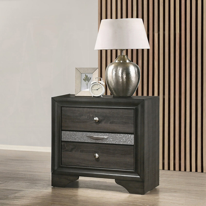 Table de chevet contemporaine avec tiroirs de rangement à finition grise et meubles de chambre à coucher en bois 1pc