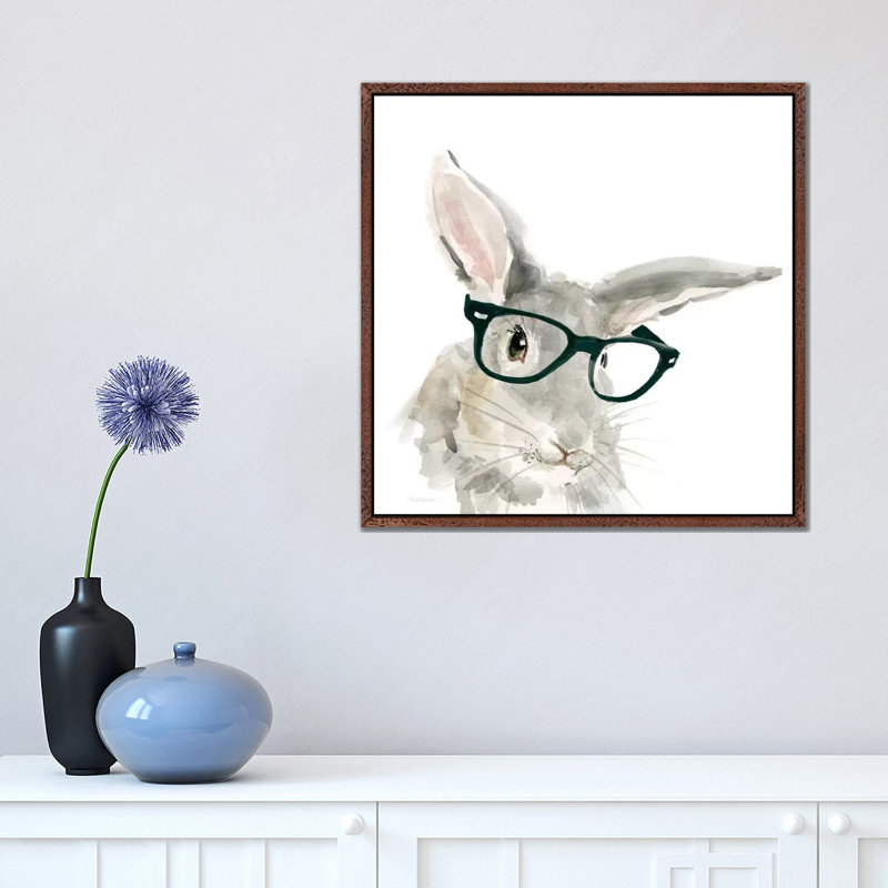 Rabbit 1 Piece Painting on Canvas, 45.72 cm H x 45.72 cm W, Classic Brown Wood Framed Canvas