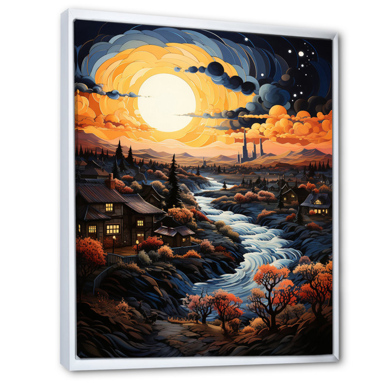 «Van Gogh», reproduction d'art sur toile, «Vangogh Village At Sunset I», H 32 po x l 24 po x P 1 po, Cadre flottant blanc