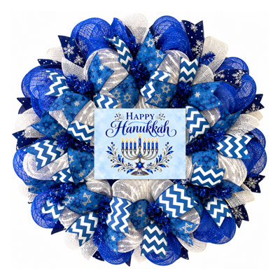 Happy Hanukkah with Menorah Handmade Wreath