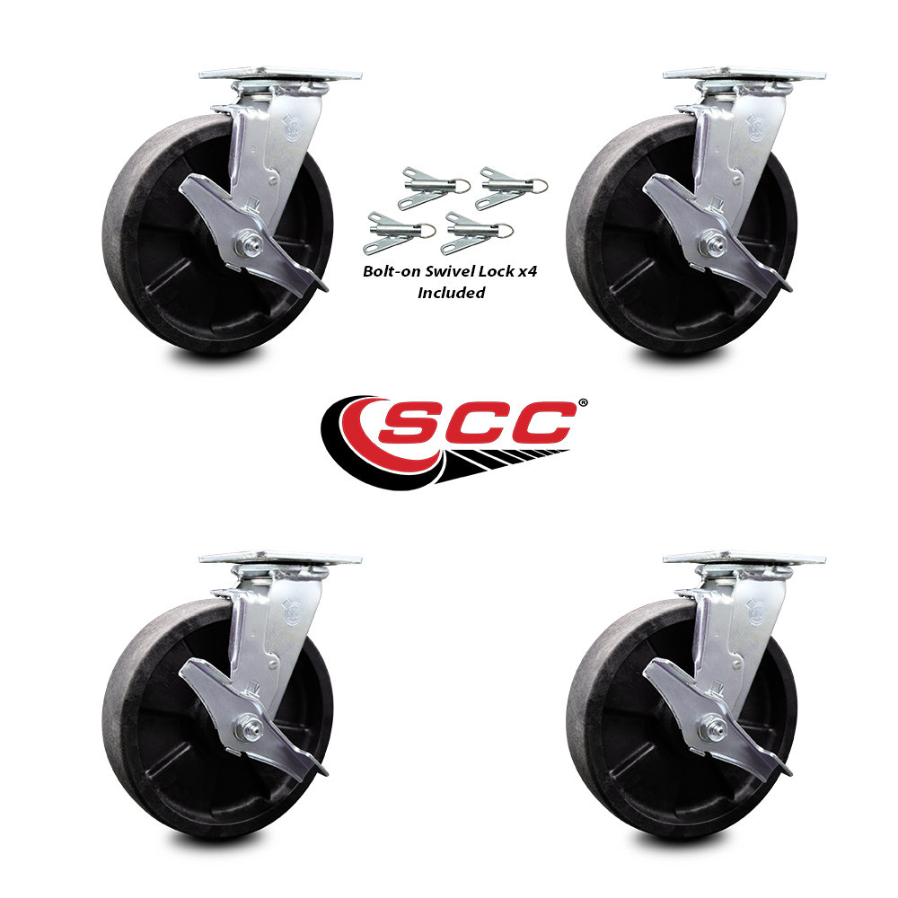 Service Caster 8 Inch Glass Filled Nylon Caster Set with Ball Bearings ...