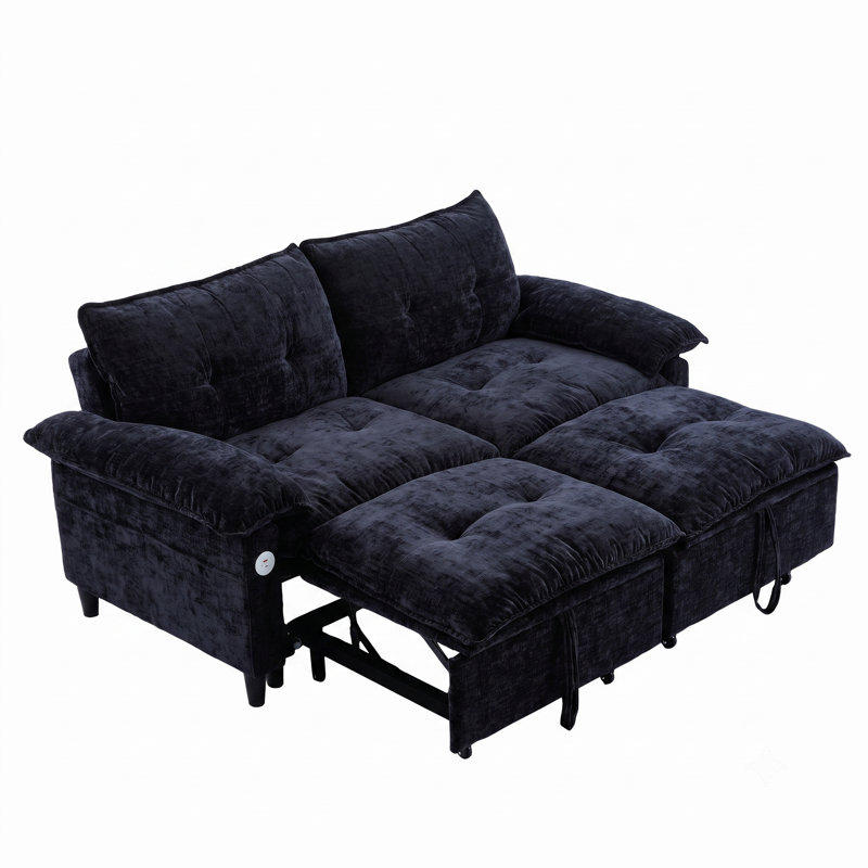 Canapé-lit convertible avec matelas escamotable 73 po, Noir