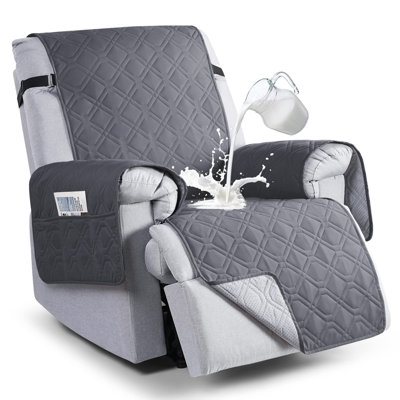 100% Waterproof Recliner Chair Covers, Recliner Cover Non-Slip Dog Chair Cover Furniture Protector Washable Slipcover With Pocket, Elastic Straps For Pets, Dogs(Dark Gray, 23.6")