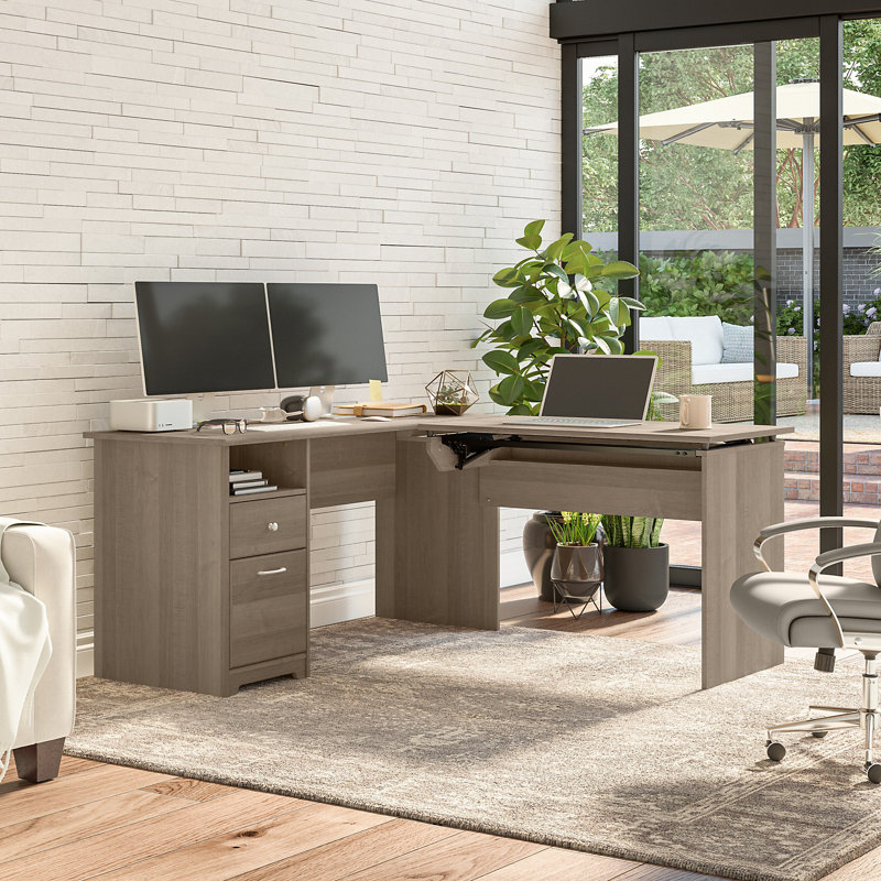Bureau de direction en L Katia, H 30 po x l 60 po x P 69,17 po, Gris cendré