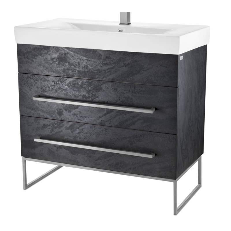 Meuble-lavabo simple 36 po Taft Avenue, Marbre noir, Chrome poli