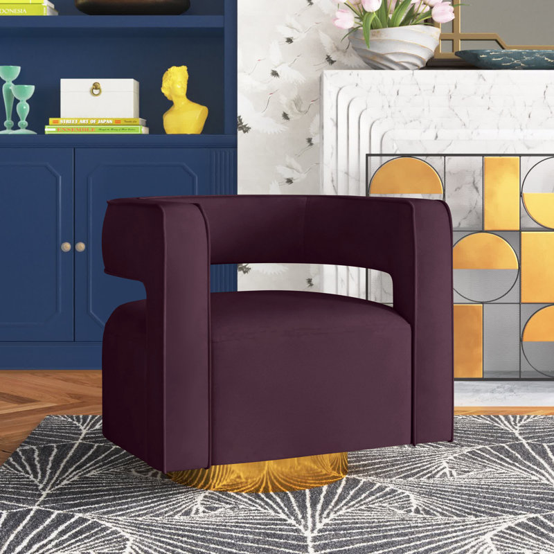 Fauteuil demi-tonneau pivotant en velours Aysha, Velours mauve