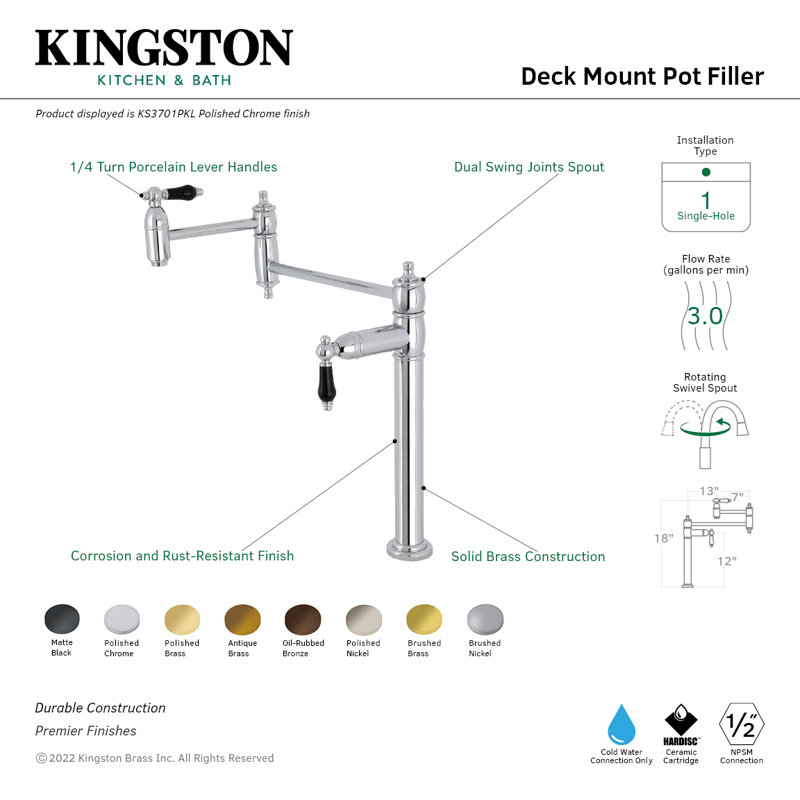 Robinet remplisseur Kingston, Laiton poli / noir