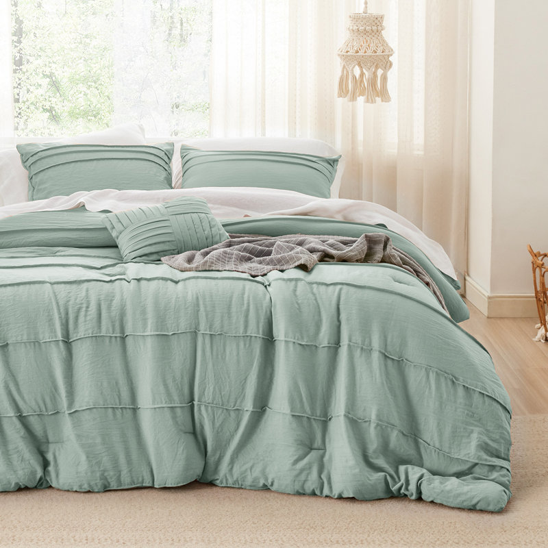 Bedsure Boho Comforter Set - Pinch Pleat Design for All Seasons, Soft Bedding Kit, Twin Comforter + 1 Standard Pillowcase