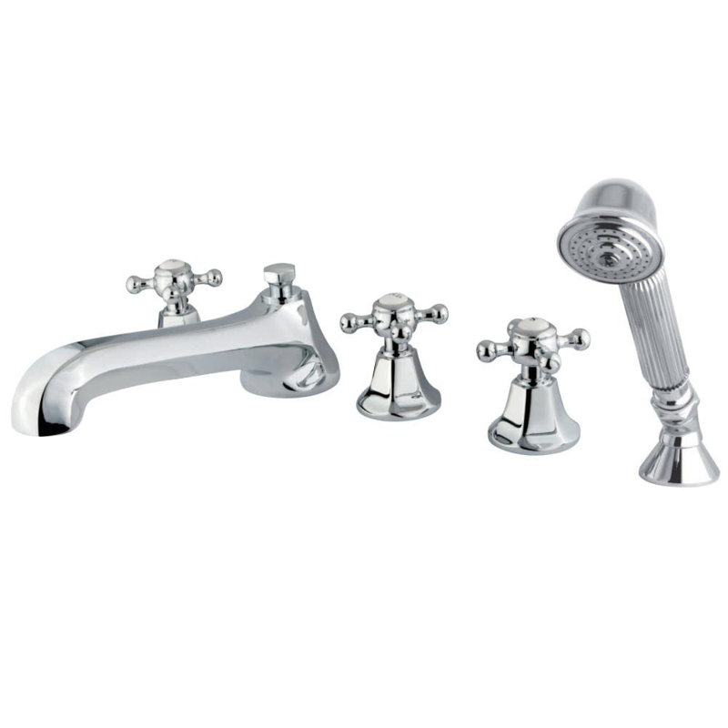 Kingston Brass Millennium Three-Handle 5-Hole Deck Mount Roman Tub Faucet with Hand Shower, Polished Chrome