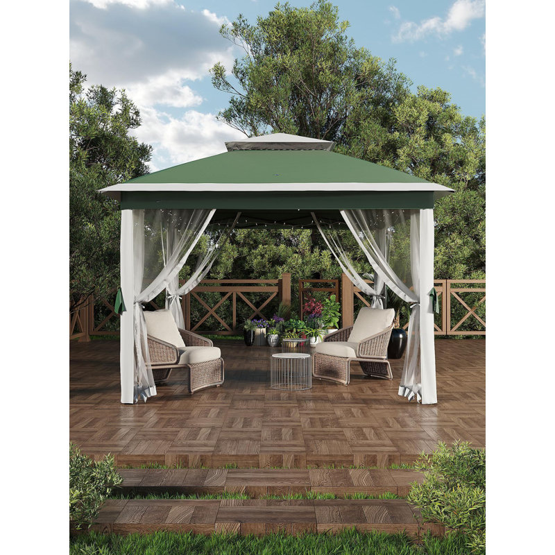 Pop-Up Gazebo, Enhanced Frame And Mosquito Netting Rectangular, Green