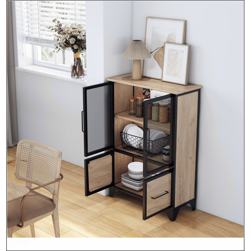 Armoire de rangement robuste avec 4 portes en fer, tablette réglable et structure en métal pour les espaces de vie et de cuisine organisés