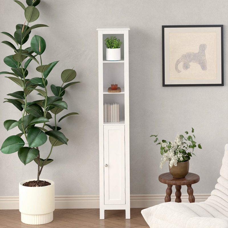 66.92" Tall Bathroom Storage Cabinet With Adjustable Shelves,Slim 1 Doors Freestanding Cabinet With Anti-Tip, Open Compartments, For Home, Small Spaces, Bathroom,Kitchen, Living Room