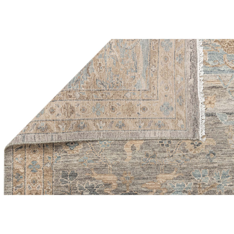 Tapis gris et bleu noué à la main de haute qualité, Rectangle de 5 pi x 8 pi
