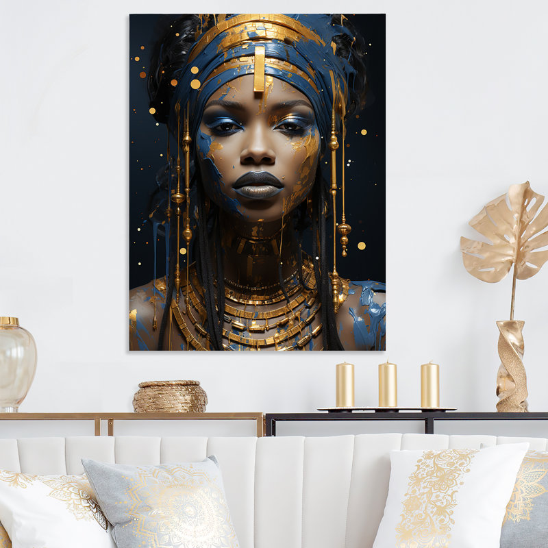 Bleu et or femme africaine déesse II - art mural en métal femme africaine, H 20 po x l 12 po x P 1 po