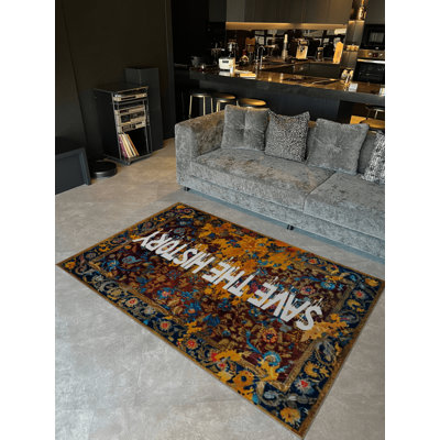 Tapis décoratif moderne à motif texturé à motif texturé «Save The History» par Écriture