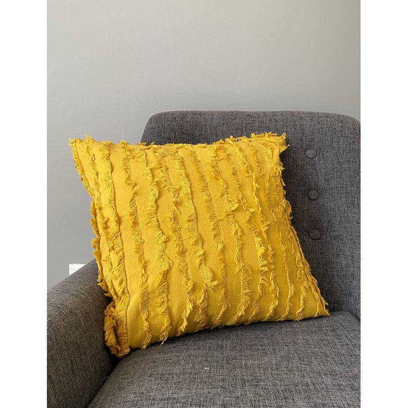 Coussin décoratif carré en coton à franges Nancy, Jaune