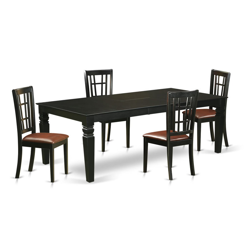 L'ensemble 5 pièces de table et chaises de cuisine comprend une table de salle à manger rectangulaire avec rallonge papillon et 4 chaises de salle à manger en similicuir de 42 po x 84 po, noir