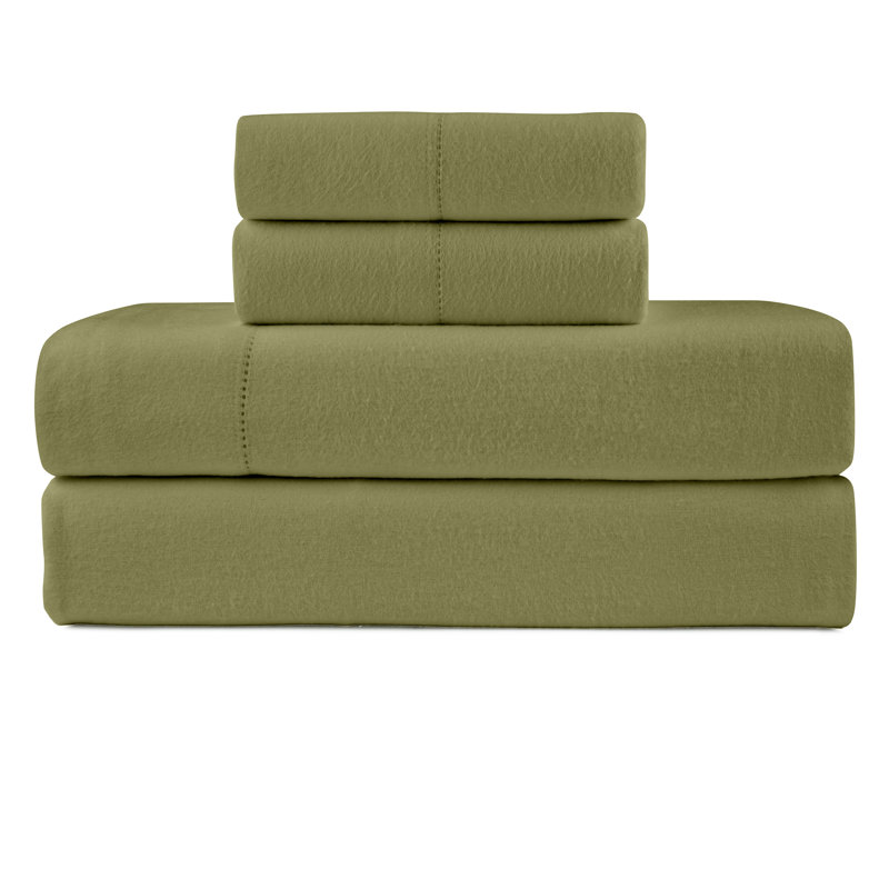 Pointehaven 180 GSM Cotton Desert Sage Flannel Deep Pocket 4 pc Sheet Set, Queen, Queen Sheet Set with 2 Pillowcases, Sage