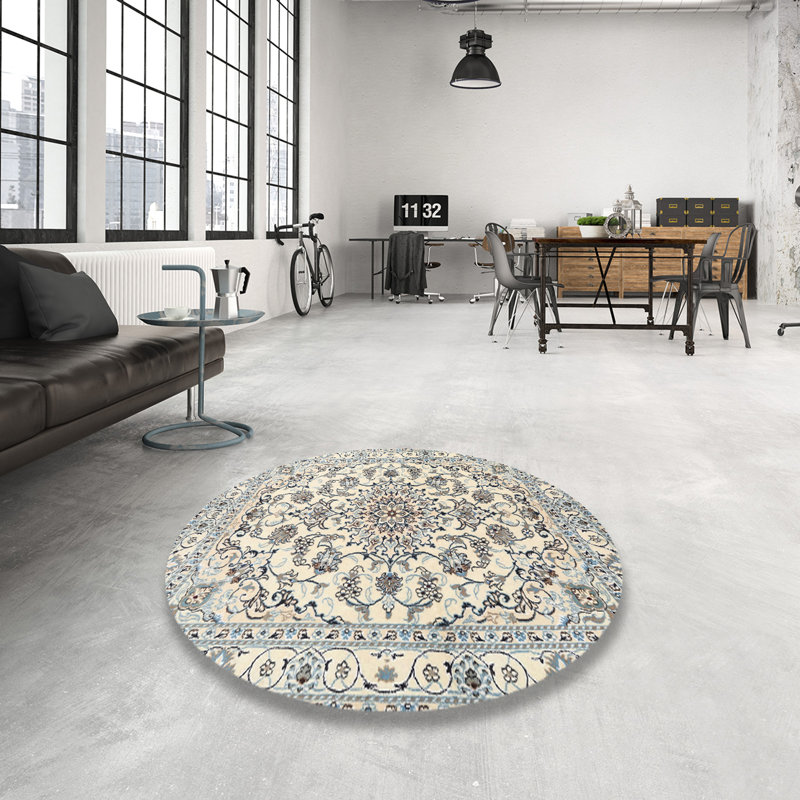 Tapis traditionnel beige / bleu Gelbert, Rond 3 pi