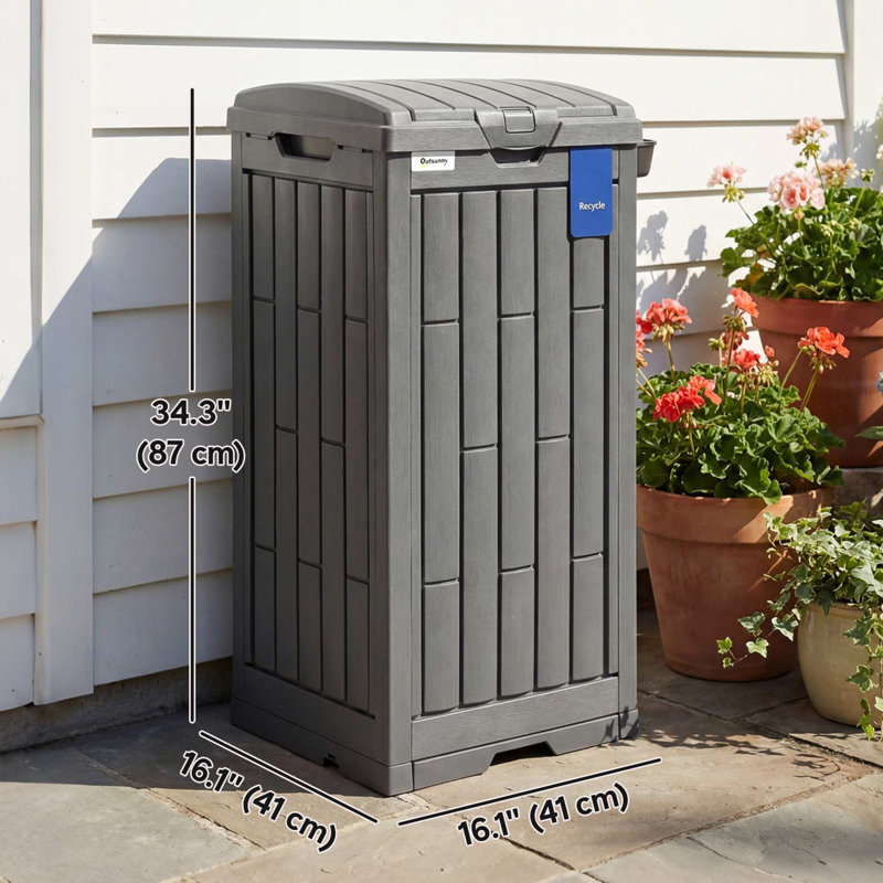 Poubelle 29 gallons avec couvercle, support latéral, gris