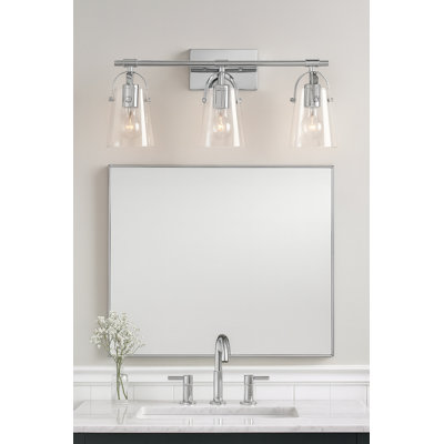 Meuble-lavabo à trois lumières Foster avec abat-jour en verre transparent