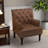 Enoks Upholstered Brown Faux Leather Tufted Armchair with Nailhead Trim