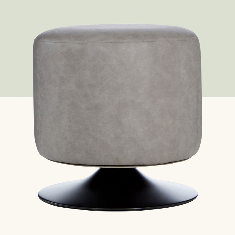 Alison 40cm Wide Faux Leather Round Solid Colour Standard Ottoman, Muted Ash