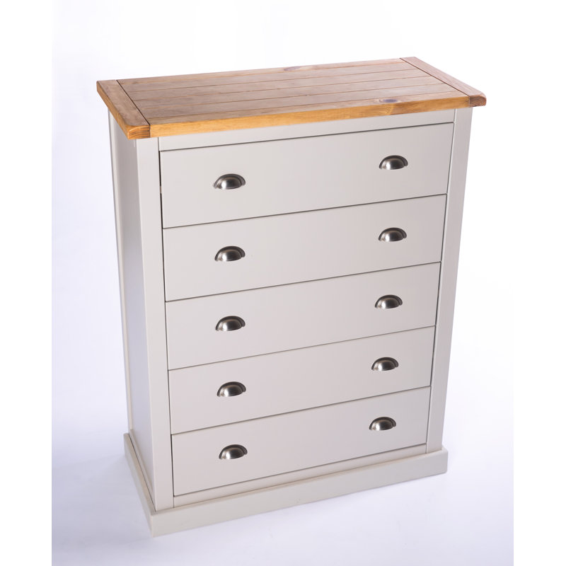 Keshawn 90cm W 5 - Drawer Chest of Drawers, Chrome, Grey/White