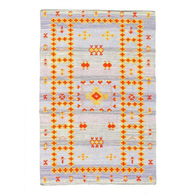 Tapis oriental bleu clair en laine et coton 4 pi x 6 pi Jerre