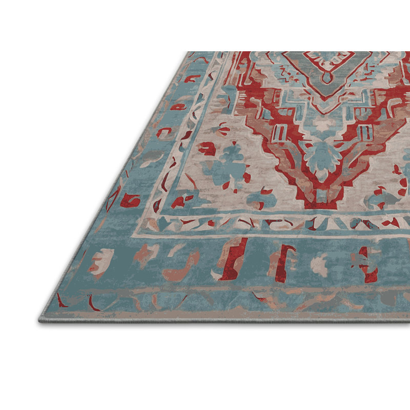 Tapis bleu soyeux et moelleux, Rond 4 pi