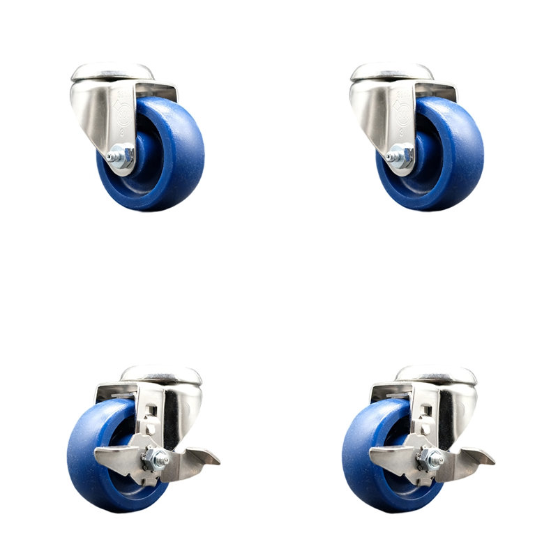 316SS Solid Polyurethane Wheel Swivel Bolt Hole Caster Set 2 Brakes SCC