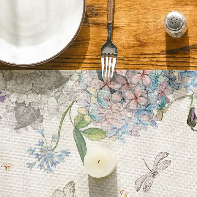 Chemin de table libellule et hortensia - multicolore - 13 x 72 pouces, décoration de printemps et d'été