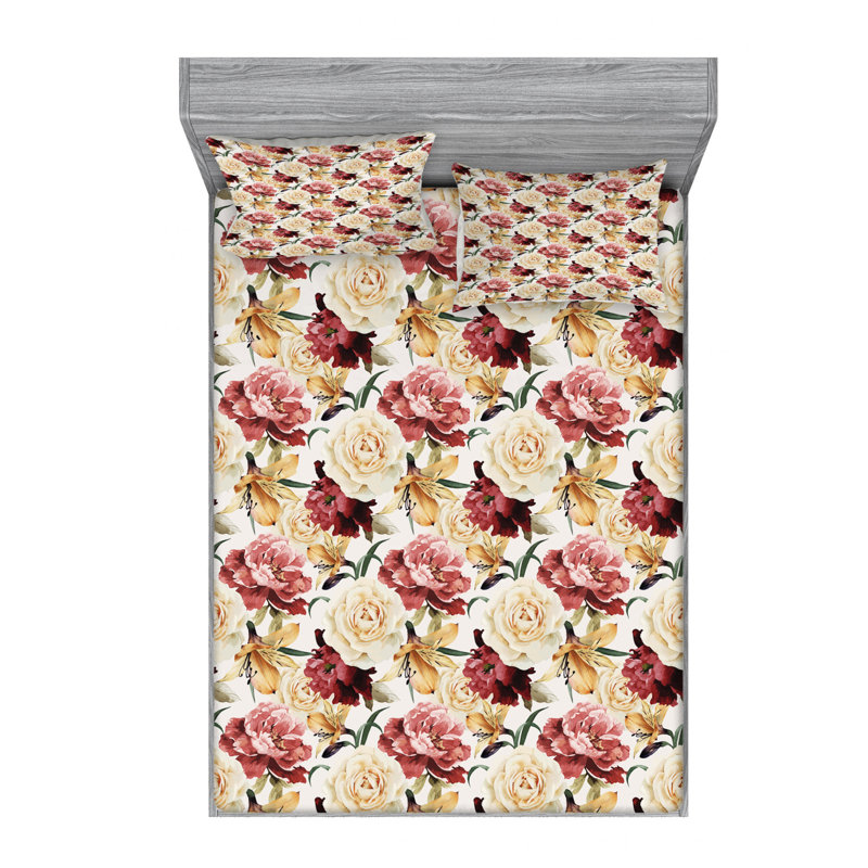 Microfiber Floral Sheet Set, Queen Sheet Set with Fitted Sheet