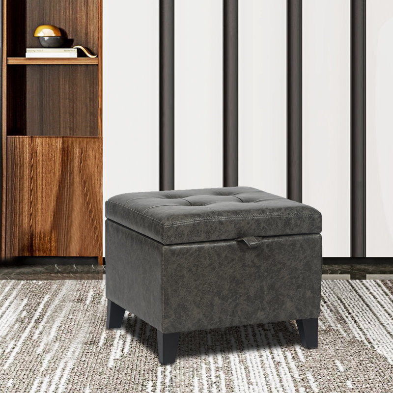 Repose-pieds capitonné avec rangement 17,7 po Orella, Similicuir gris