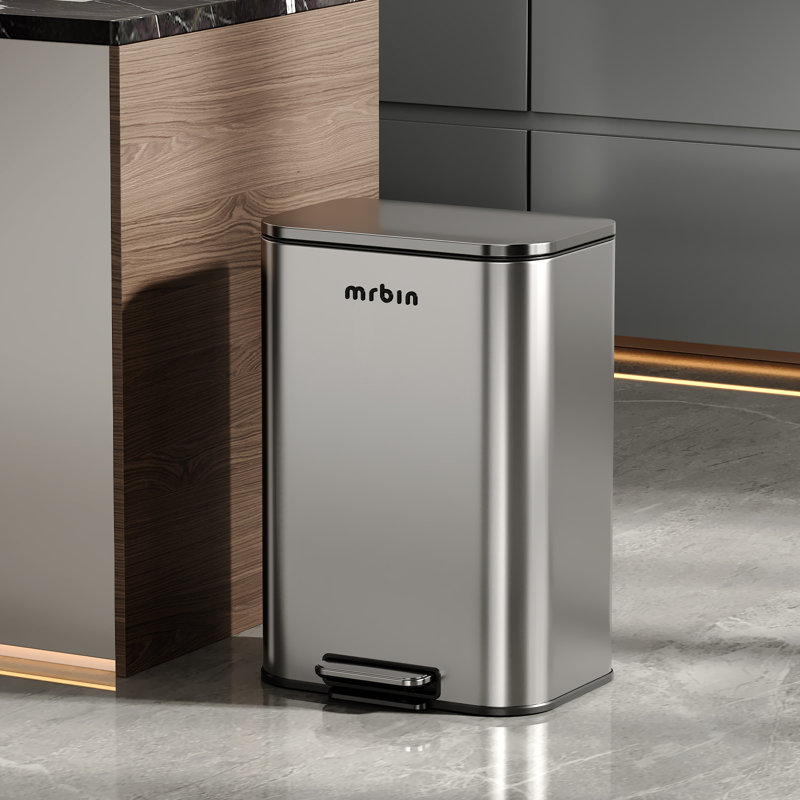 Grande poubelle de cuisine en acier inoxydable 13 gallons, poubelle de bureau commerciale avec couvercle, poubelle en métal de 50 litres pour les toilettes, le garage et la salle de bain