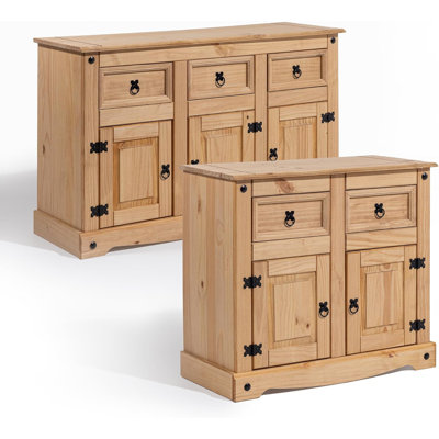 Set of 2 Natural Wood Sideboard Buffets with Mixed Drawer and Door Styles