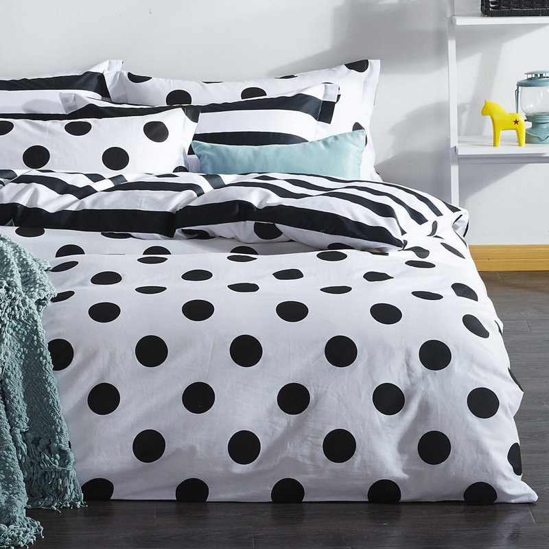 Ensemble de housse de couette 4 pièces en mélange de coton noir et blanc Epifania