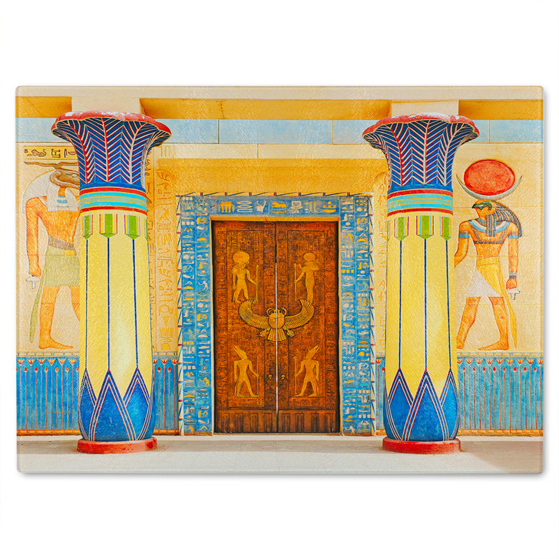 Ancient Egyptian Writing Glass Chopping Board, 28cm L x 20cm W