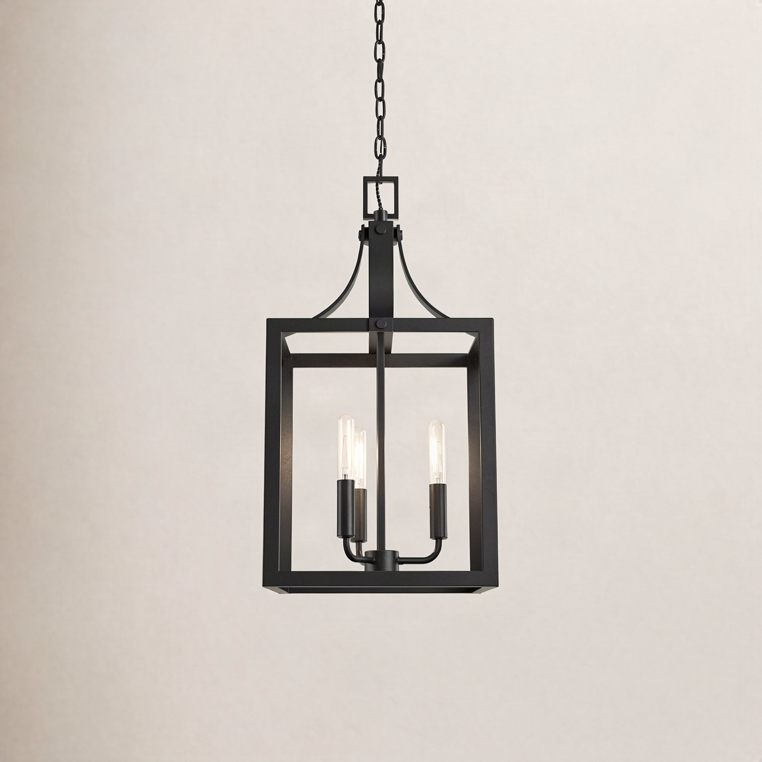 Carla 3 - Light Metal Dimmable Lantern Chandelier, Black, No, 19.75" H x 10" W x 10" D