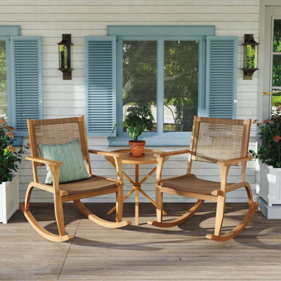 Ensemble de 2 chaises berçantes en bois d'acacia et en osier