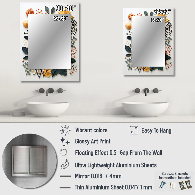 Coloré Mid Mid Century Botanicals II - miroir mural Mid-Century abstrait, miroir Mid-Century, 32 po x 24 po