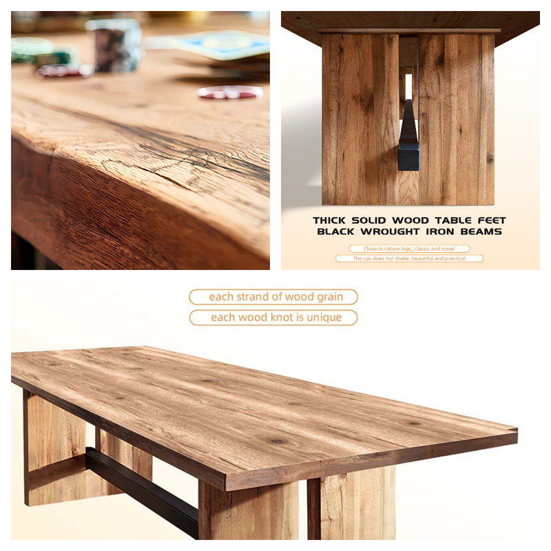 Oak-colored solid wood rectangular office table, 29.53" H x 86.61" W x 35.43" D